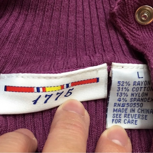 1775 Womens Mauve High Collar Ribbed Snap Button Long Sleeve Knit Top Size Large - Picture 10 of 14